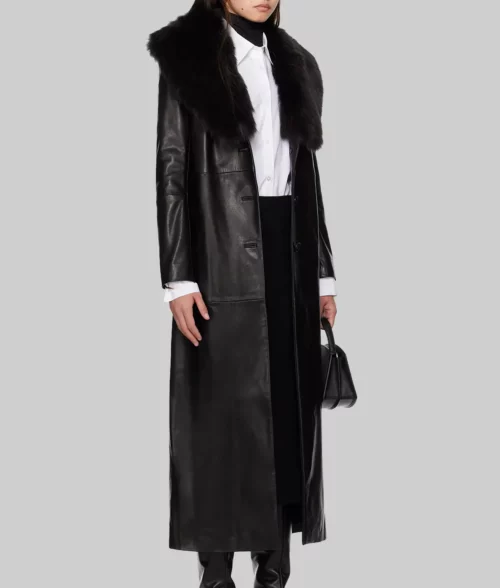 Charli D’amelo Black Leather Trench Coat - Charli D’amelo Tonight Show Black Leather Trench Coat - Right View