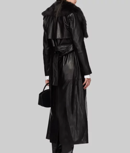 Charli D’amelo Black Leather Trench Coat - Charli D’amelo Tonight Show Black Leather Trench Coat - Back View