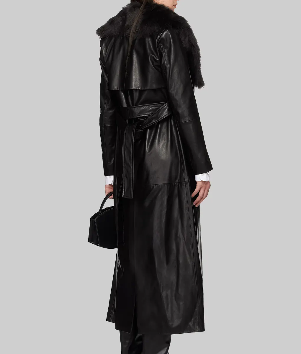 Charli D’amelo Black Leather Trench Coat - Charli D’amelo Tonight Show Black Leather Trench Coat - Back View