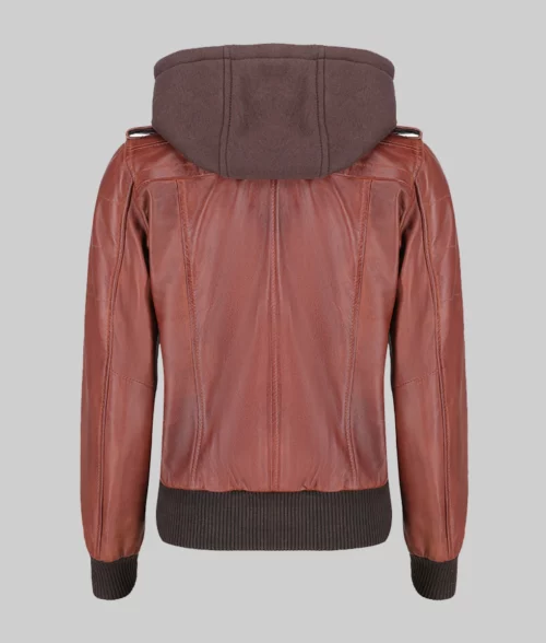 Cole Women’s Brown Removable Hood Bomber Leather Jacket