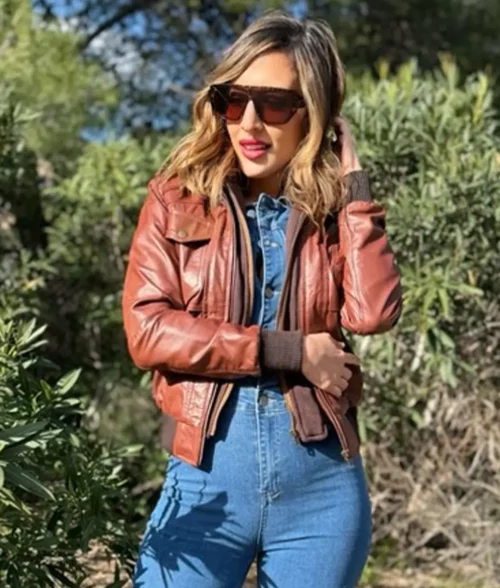 Cole Women’s Brown Removable Hood Bomber Leather Jacket