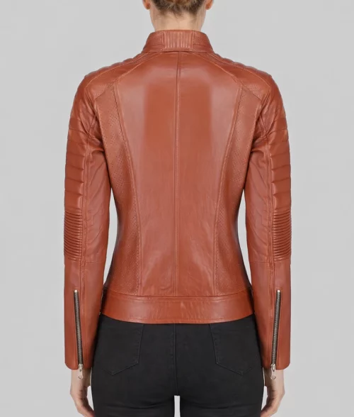 Daisy Women’s Classic Brown Cafe Racer Moto Leather Jacket - Back View