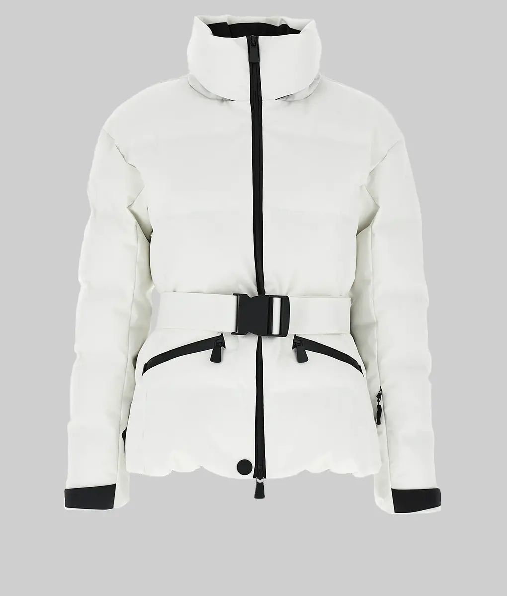 Hailey Bieber White Ski Jacket - Hailey Bieber White Hooded Ski Jacket - Front View