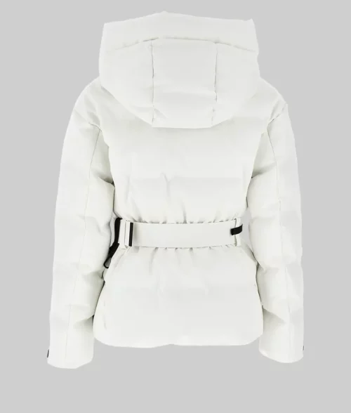 Hailey Bieber White Ski Jacket - Hailey Bieber White Hooded Ski Jacket - Back View