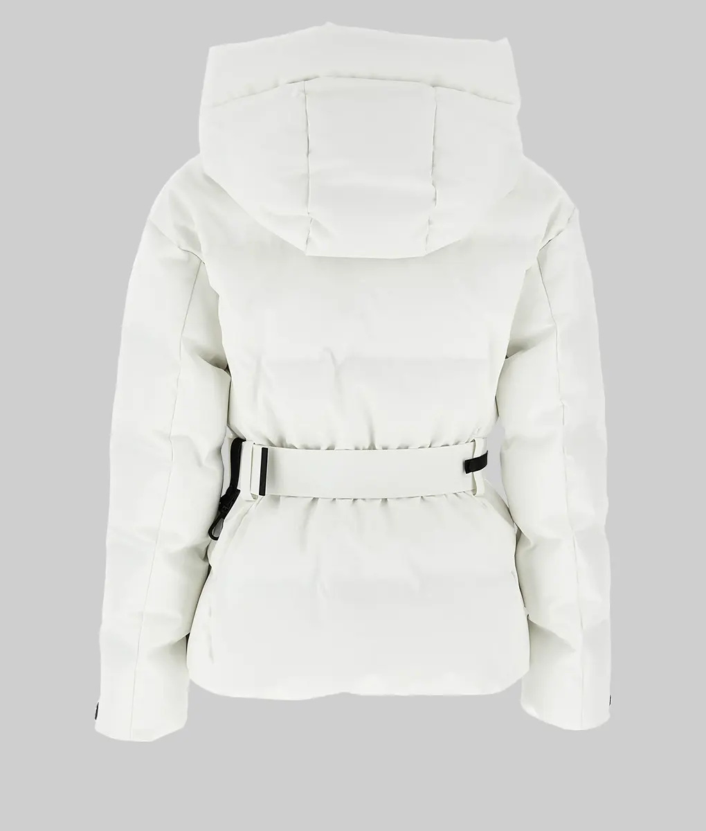 Hailey Bieber White Ski Jacket - Hailey Bieber White Hooded Ski Jacket - Back View