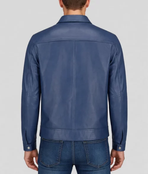 Harrison Men's Blue Harrington Leather Jacket - Back