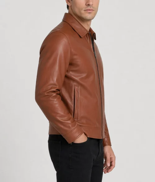 Harrison Men's Brown Harrington Leather Jacket - Side View