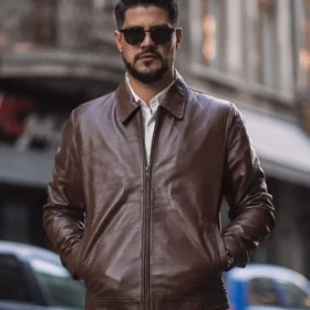 Harrison Men's Dark Brown Harrington Leather Jacket