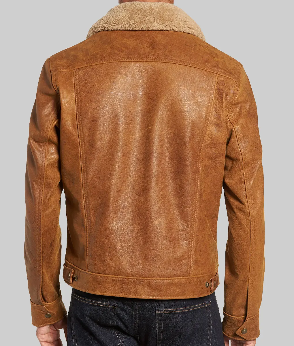 Ian Somerhalder Brown Leather Jacket - Ian Somerhalder Brown Leather Shearling Jacket - Back View