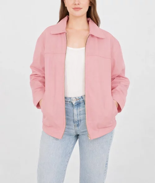Jane Women's Pastel Pink Oversized Bomber Leather Jacket-2