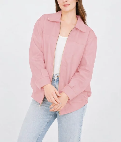 Jane Women's Pastel Pink Oversized Bomber Leather Jacket-3
