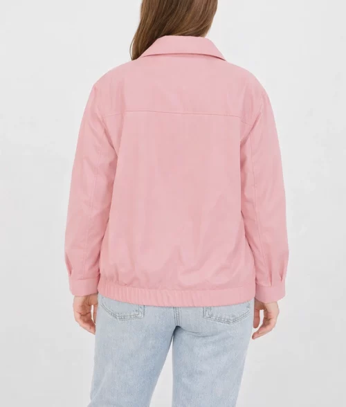 Jane Women's Pastel Pink Oversized Bomber Leather Jacket-4