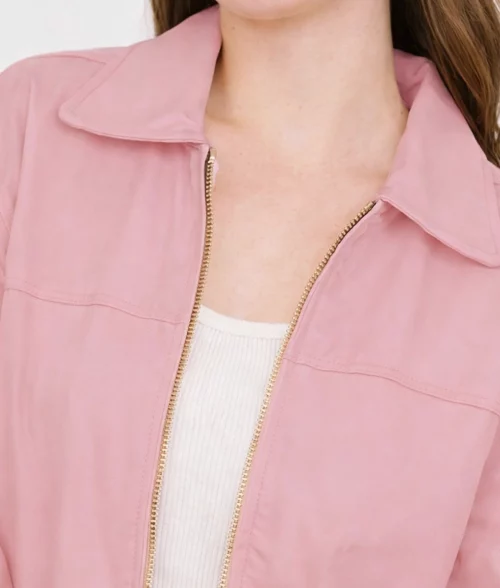 Jane Women's Pastel Pink Oversized Bomber Leather Jacket-1