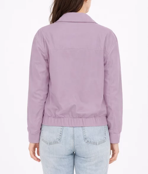 Jane Women's Pastel Purple Oversized Bomber Leather Jacket-3