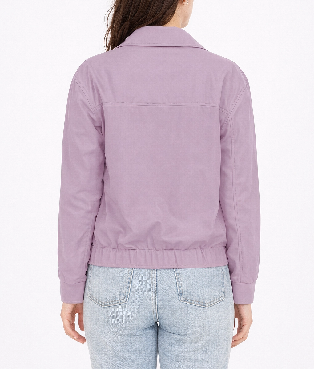 Jane Women's Pastel Purple Oversized Bomber Leather Jacket-3