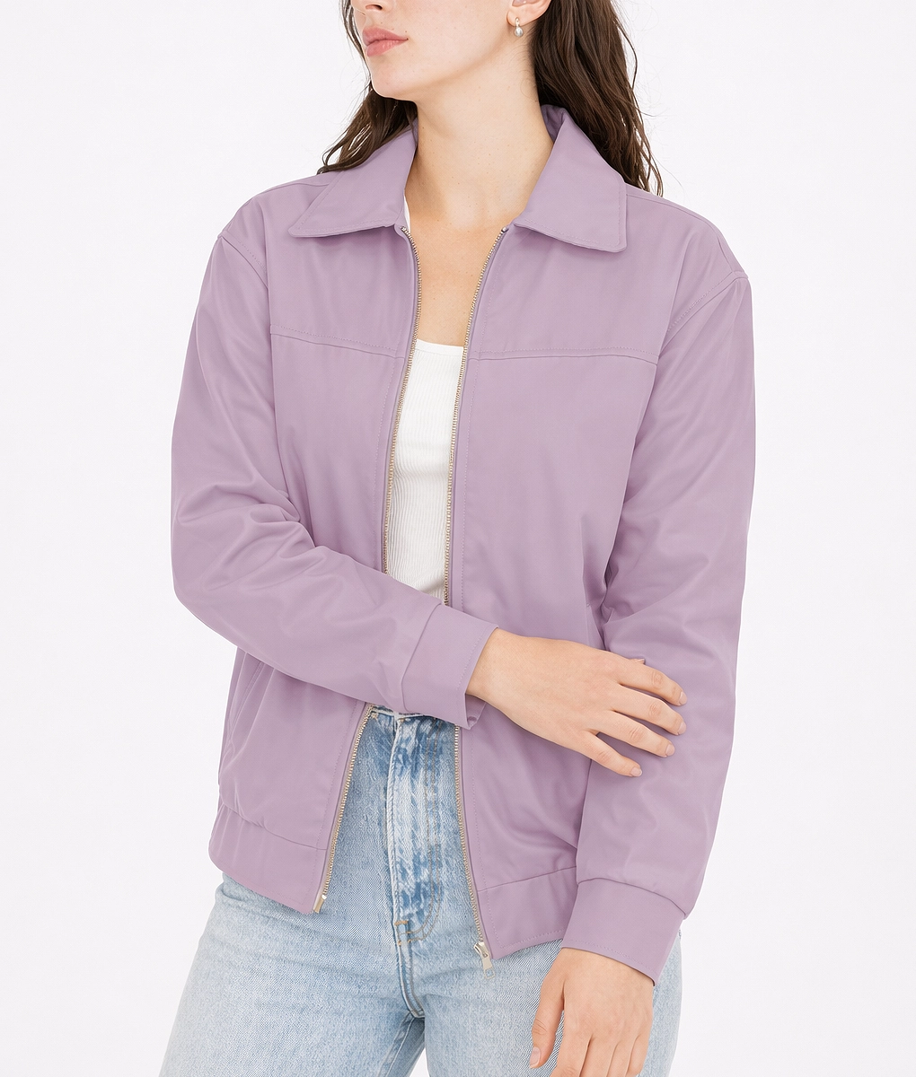 Jane Women's Pastel Purple Oversized Bomber Leather Jacket-4