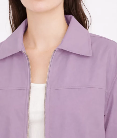 Jane Women's Pastel Purple Oversized Bomber Leather Jacket-5