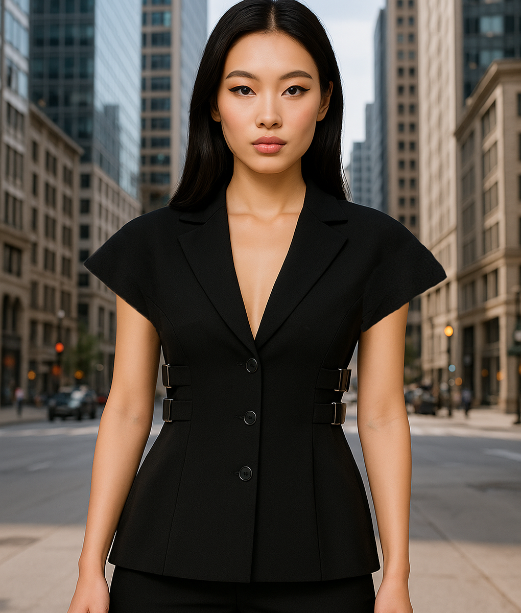 2025新品クロシェジレスーツ　セール　 ブラック Christian Dior Haute Couture Show Jenna Ortega Black Sleeveless