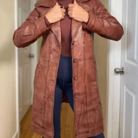 Jenna Women's Minimalist Brown Leather Trench Coat