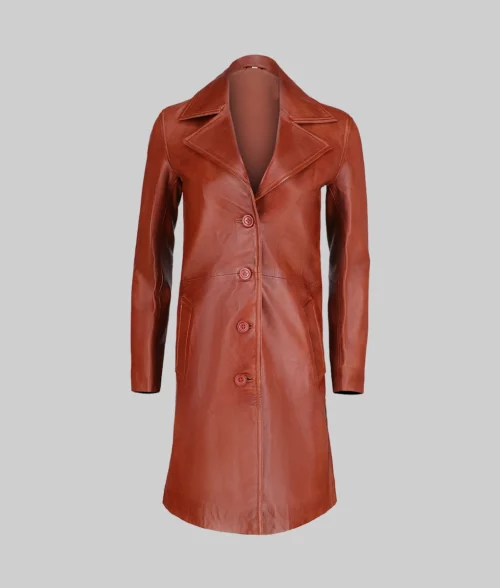 Jenna Women's Minimalist Brown Leather Trench Coat