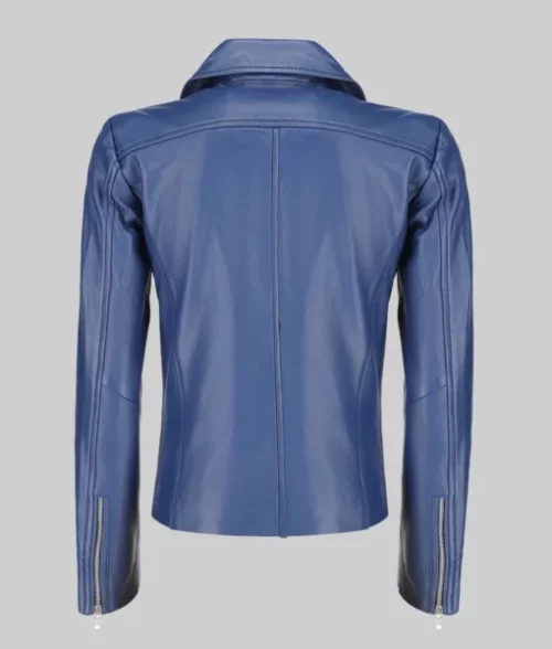 Jill Women's Blue Moto Asymmetrical Double Rider Leather Jacket Women's Minimalist Blue Biker Jacket The Leather City
