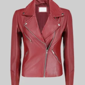 Lily Women's Maroon Asymmetrical Biker Leather Jacket