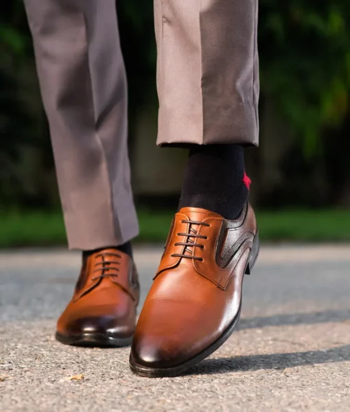 Jim Men's Brown Leather Derby Shoes - Image 3