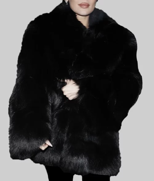 Kylie Jenner Black Fur Jacket - Kylie Jenner Black Fur Jacket - Front View
