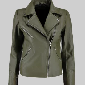Lily Women’s Green Asymmetrical Real Leather Motorcycle Jacket