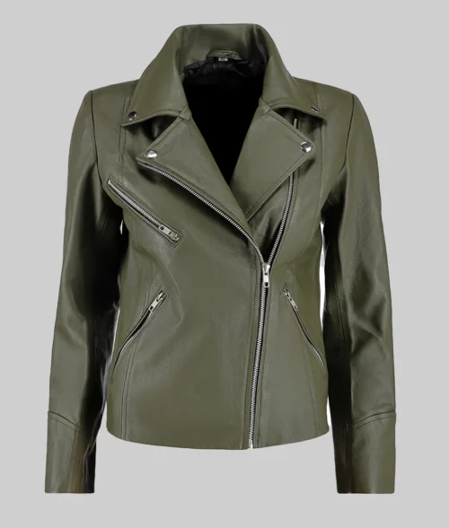 Lily Women's Green Asymmetrical Leather Motorcycle Jacket - The Leather City