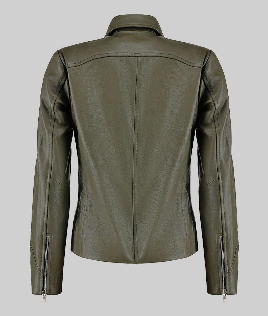 Lily Women's Green Asymmetrical Leather Motorcycle Jacket