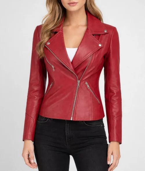 Lily Women's Maroon Biker Leather Jacket-2