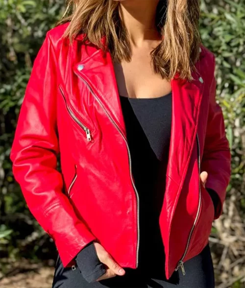 Lily Women's Red Asymmetrical Biker Leather Jacket