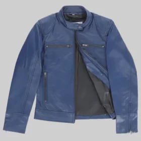 Tina Women's Blue Biker Leather Jacket On Sale