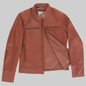 Tina Women's Brown Cafe Racer Leather Jacket - On Sale