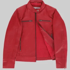 Tina Women's Red Cafe Racer Leather Jacket