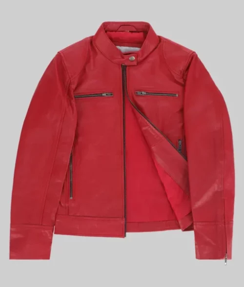 Linda Women’s Red Moto Leather Cafe Racer Jacket Stand Collar Red Women's Biker Jacket The Leather City