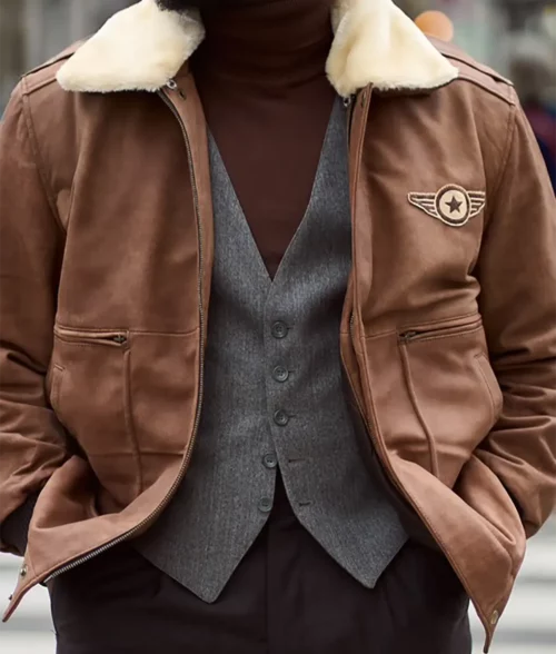 Major Men's Brown Shearling Military Leather Bomber Jacket (3)