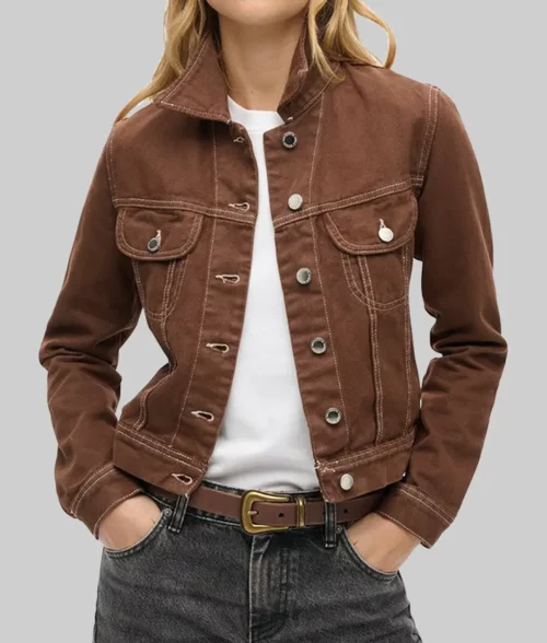 Missing You Rosalind Eleazar Denim Trucker Jacket - Missing You Rosalind Eleazar (Kat Donovan) Brown Denim Trucker Jacket - Front Open View