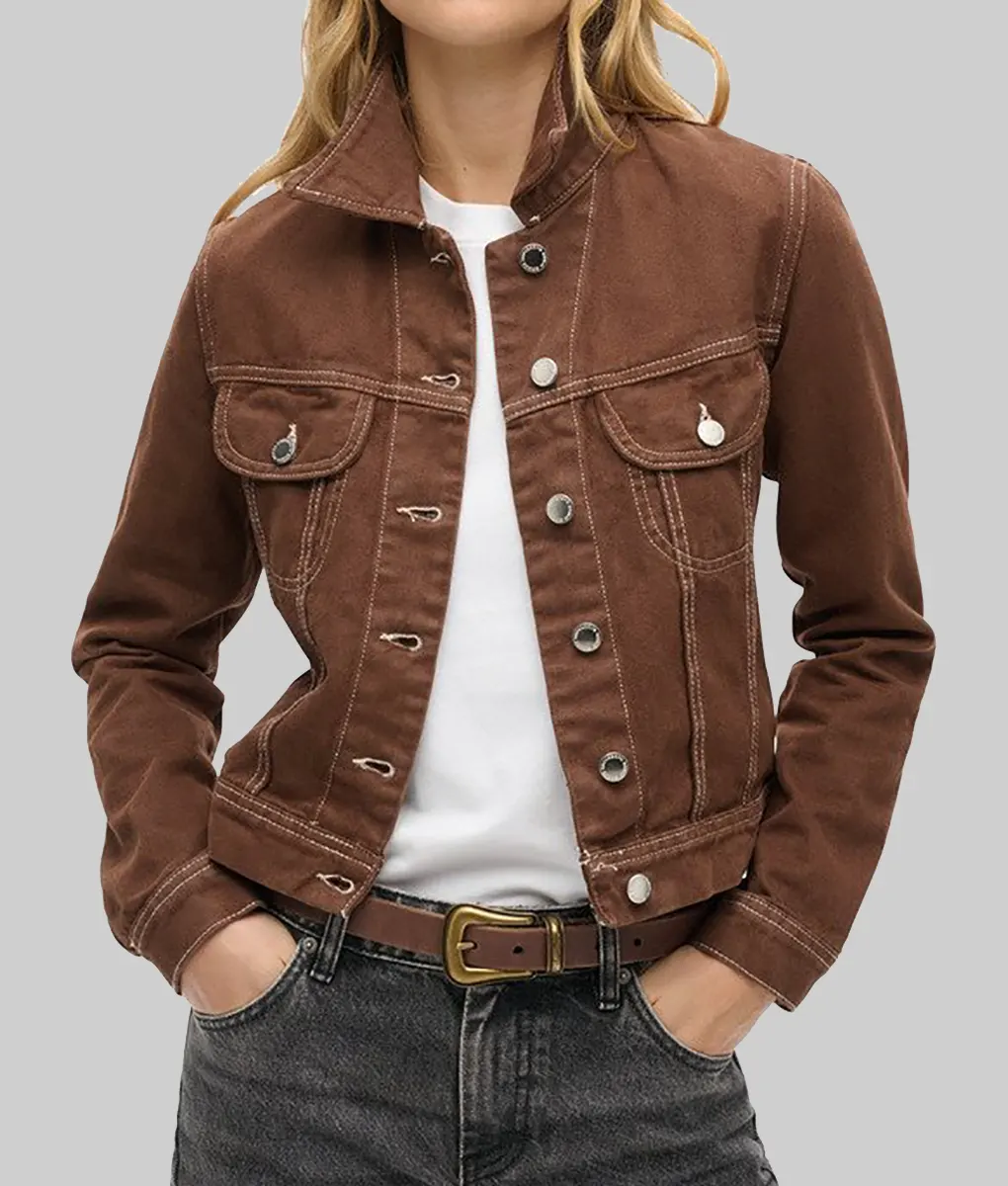 Missing You Rosalind Eleazar Denim Trucker Jacket - Missing You Rosalind Eleazar (Kat Donovan) Brown Denim Trucker Jacket - Front Open View