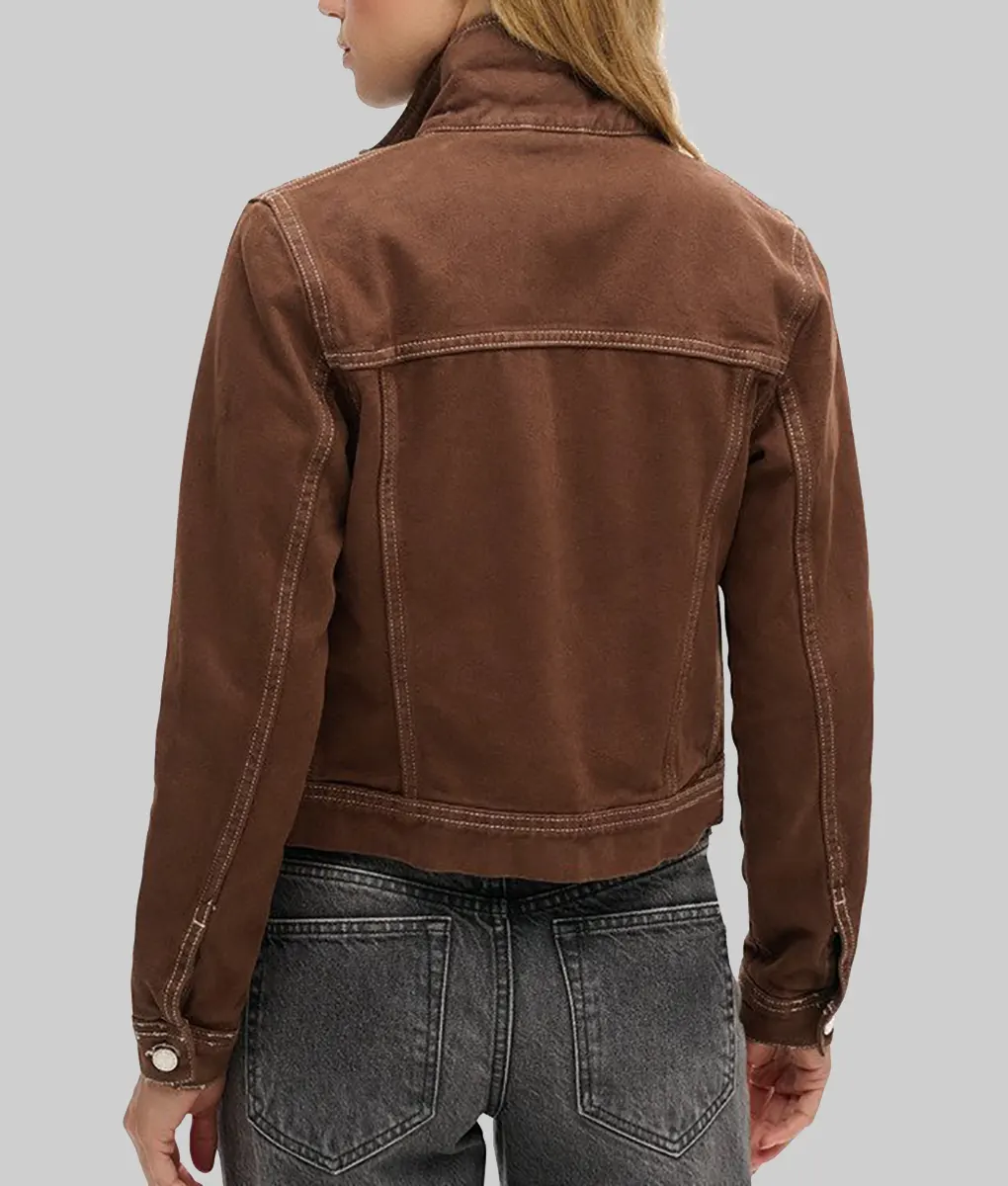 Missing You Rosalind Eleazar Denim Trucker Jacket - Missing You Rosalind Eleazar (Kat Donovan) Brown Denim Trucker Jacket - Back View