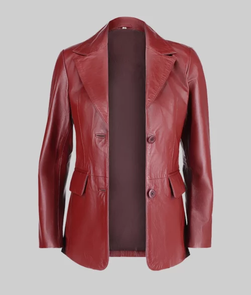 Paula Slim Fit Maroon Leather Blazer for Women