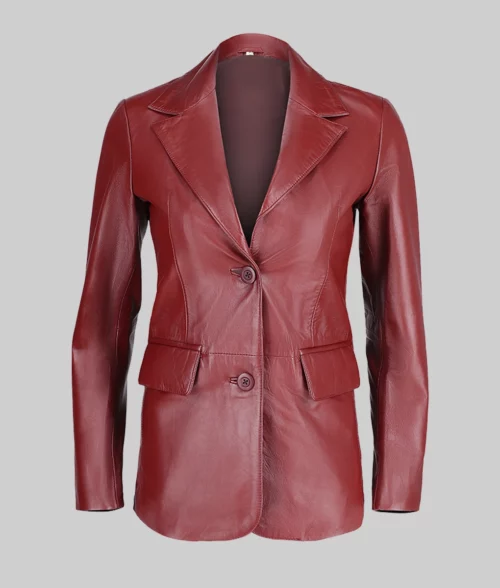 Paula Slim Fit Maroon Leather Blazer for Women