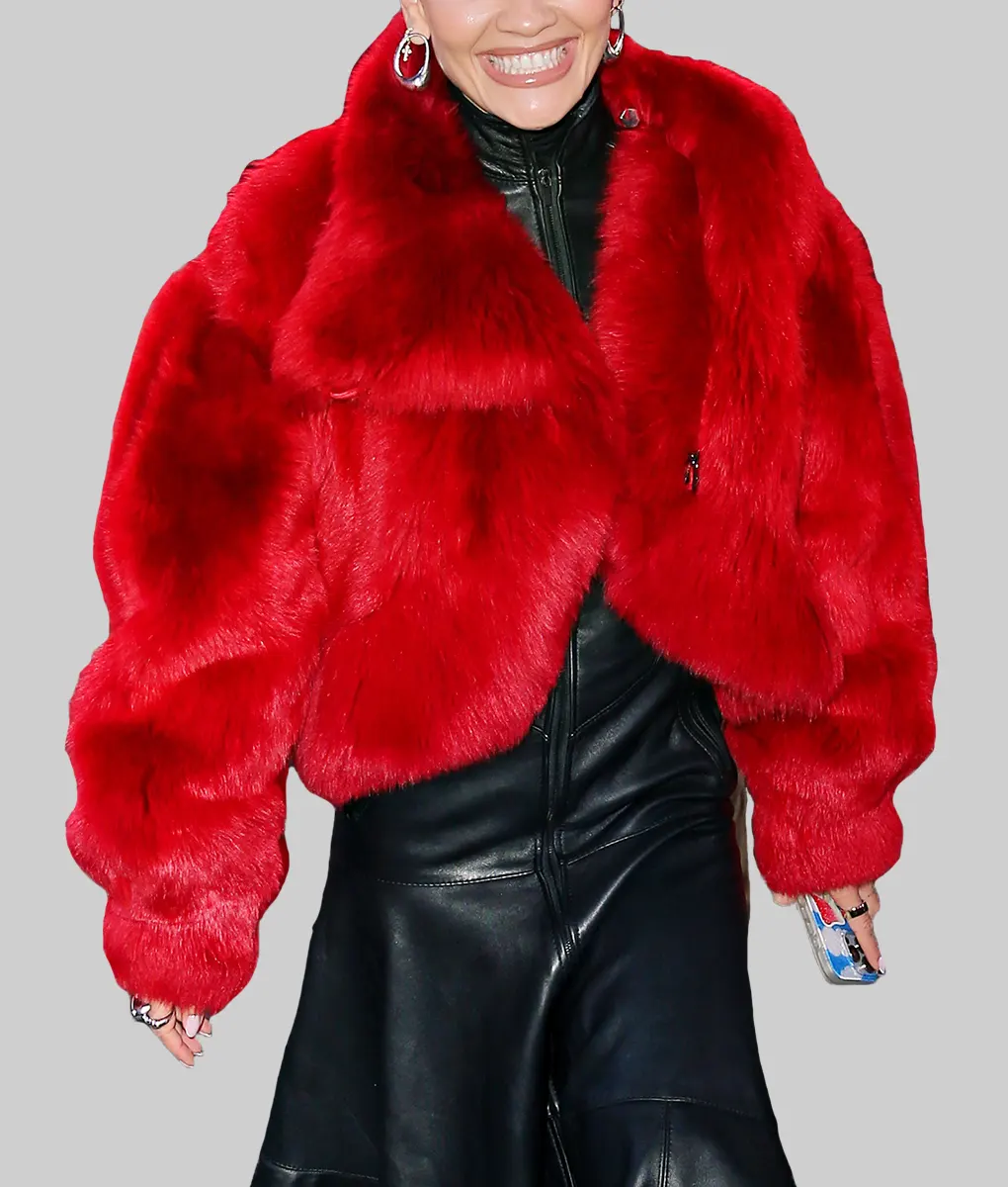 Rita Ora Red Fur Jacket - Rita Ora Red Fur Jacket - Celebrity View