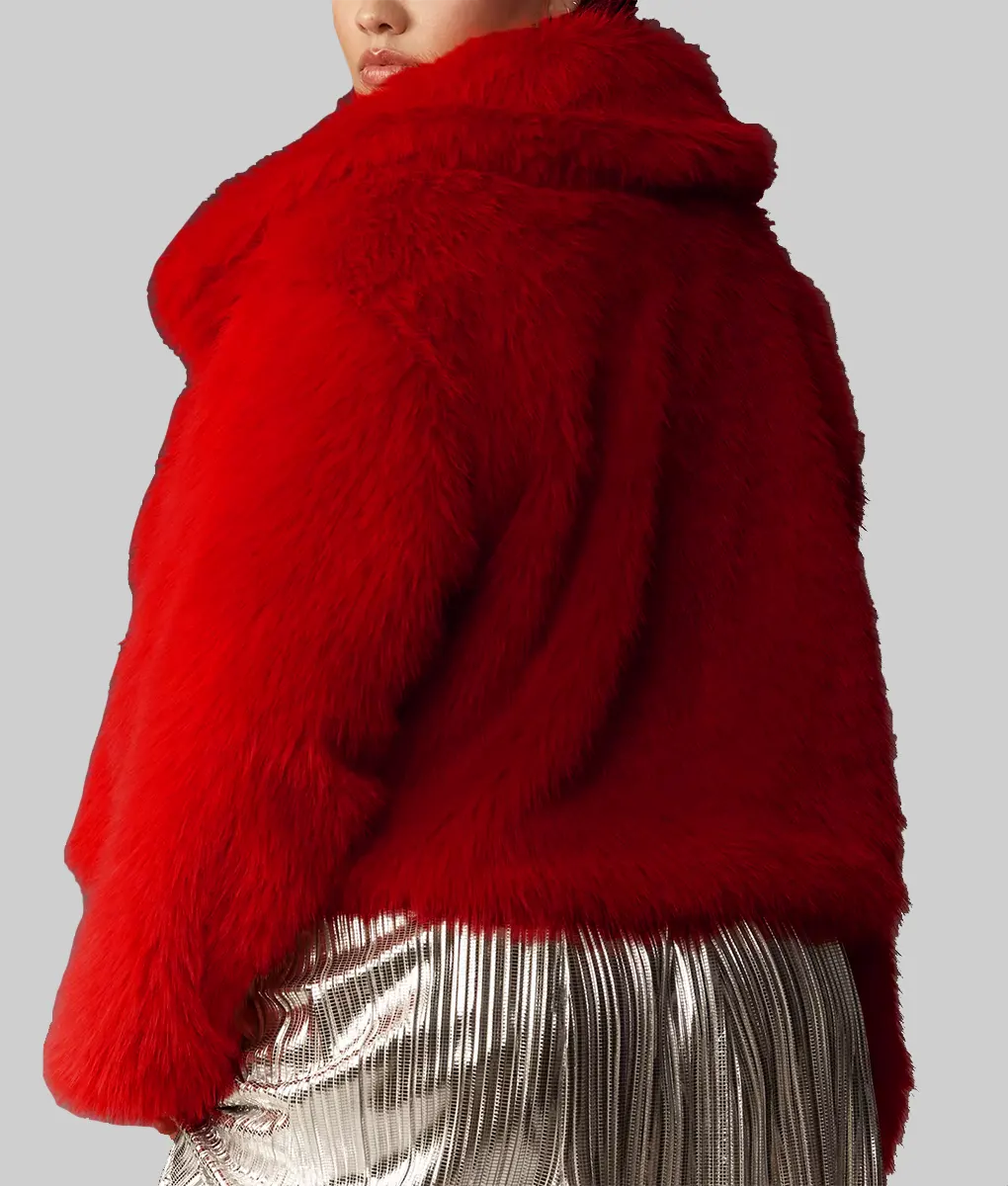 Rita Ora Red Fur Jacket - Rita Ora Red Fur Jacket - Back View