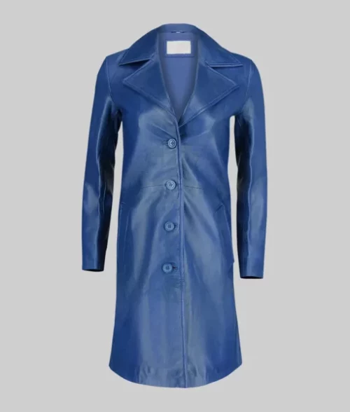 Roma Women's Blue Leather Trench Coat 100% Real Leather Blue Trench Coat for Women