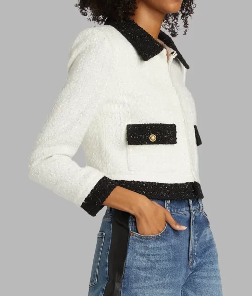 Ashley Roberts Off White Cropped Wool Jacket - Ashley Roberts Off White Cropped Wool Jacket - Right View