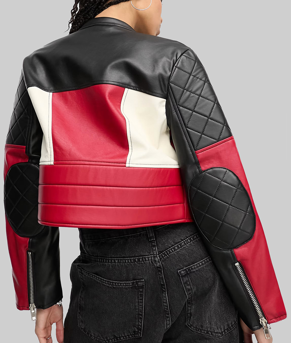 Subteran Irina Artenii Colorblock Cropped Leather Jacket - Subteran Irina Artenii Colorblock Cropped Leather Biker Jacket - Back View