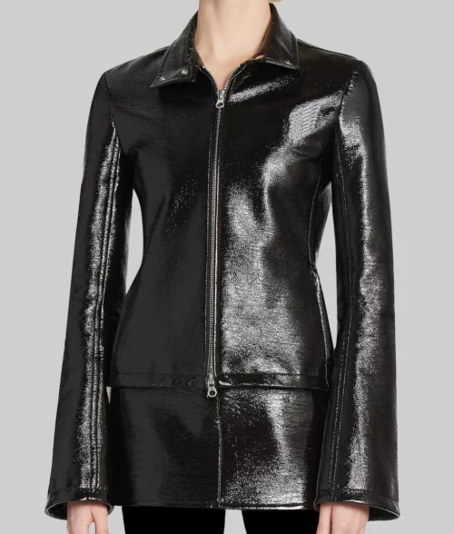 Suki Waterhouse Leather Jacket - Suki Waterhouse Black Leather Jacket - Front View