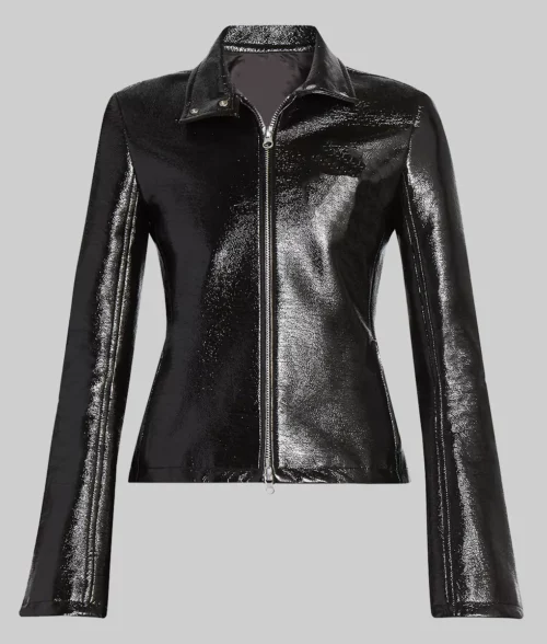 Suki Waterhouse Leather Jacket - Suki Waterhouse Black Leather Jacket - Front View